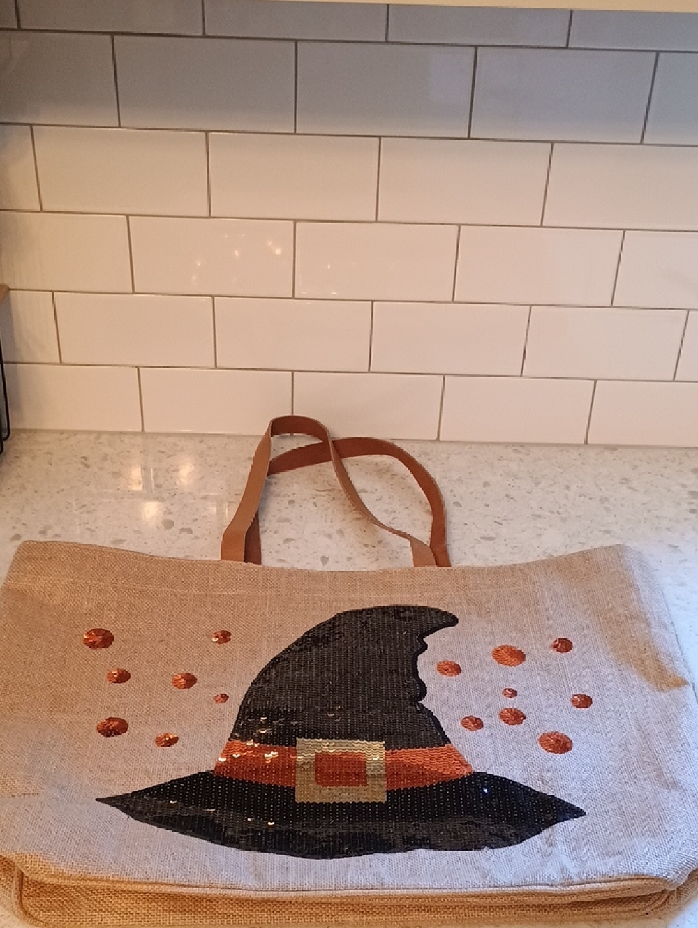 Mudpie Which Hat Dazzle Sequin Burlap Tote Bag